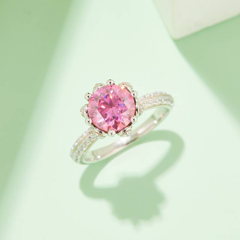 直臂豪镶花神S925银镀白金MoissaniteWomen's Ring2.0ctD级